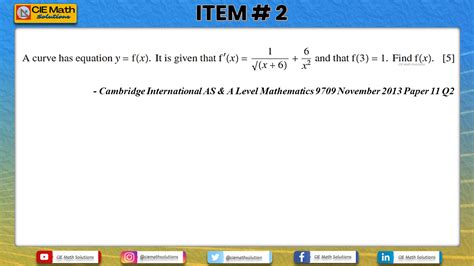 Cambridge AS Level Mathematics 9709 (Pure Mathematics 1) Past Paper Items on Integration [Part 2 ...
