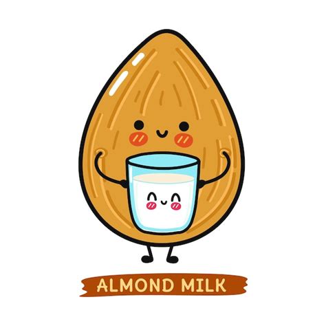 Premium Vector | Cute funny happy glass of milk and almond character ...