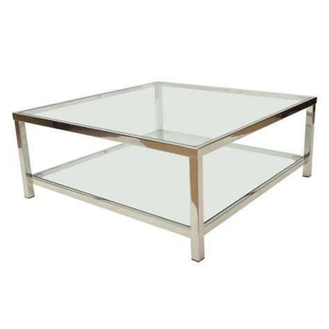 Chrome and Glass Square Coffee Table at 1stdibs