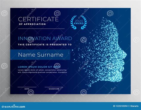 Innovation Award Certificate Design with Particle Face Stock Vector - Illustration of design ...