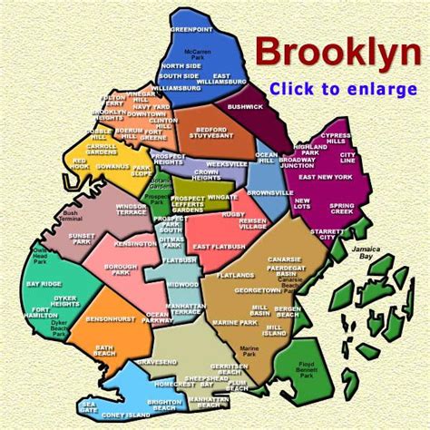 a map of brooklyn with all the major cities and their names on it's side