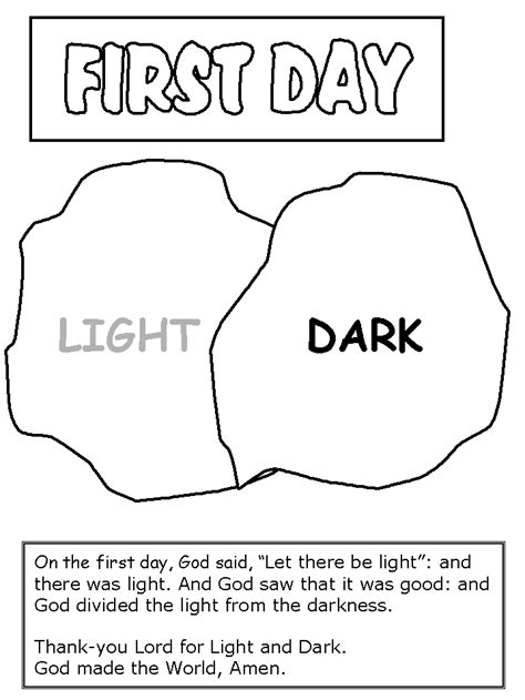 First Day Creation Sheet – Printable Coloring Pages