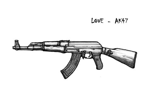 Ak - 47 Gun Drawin Art Poster Painting by Kim Wang