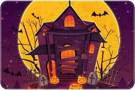 Halloween Haunted House with Gradient Lights Bath Rugs Absorbent Non Slip Door Mats Soft Carpet ...
