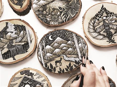 Drawings on Wood Slices by Melpomeni Chatzipanagiotou on Dribbble