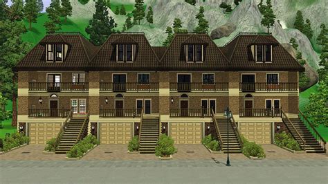 Mod The Sims - Four-Unit Townhomes (CC Free) | Townhouse, Sims house, Sims four