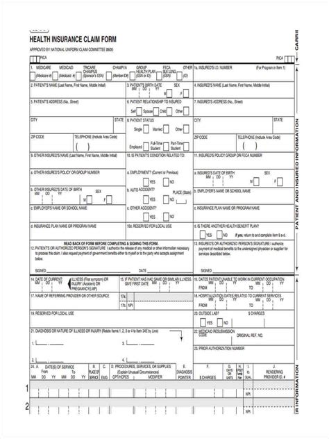 Health Insurance Claim Form 1500 Printable