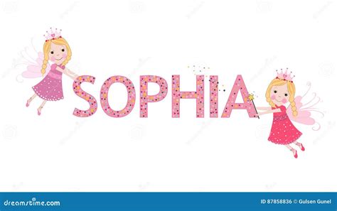 Sophia Female Name with Cute Fairy Stock Vector - Illustration of calligraphy, isolated: 87858836