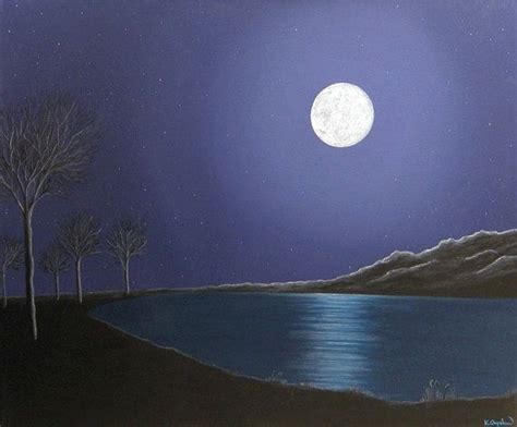 Moonlit Lake acrylic painting original landscape by konyskiw | Sky painting, Lake painting