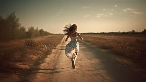 Girl Running Across A Dirt Road Background, Running Away Pictures, Away, Running Background ...