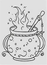 Witchâ€™s Cauldron With Bubbling Potion Coloring Page Stock  sketch template