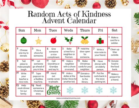 Kindness Advent Calendar Ideas - Printable Calendars AT A GLANCE