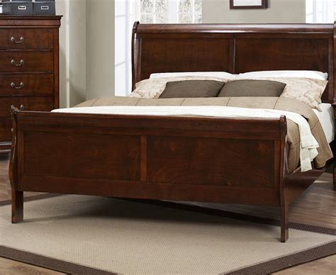 Cherry Wood Queen Size Sleigh Bed - Hanaposy