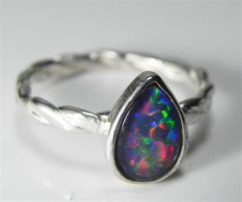 Sterling Silver Opal Ring Genuine Opal Stack Ring Real