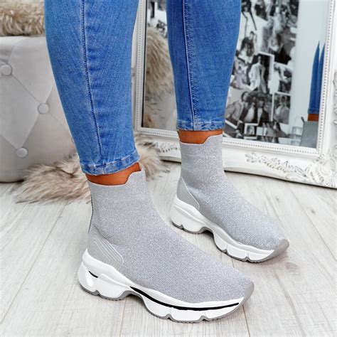 WOMENS LADIES SOCK TRAINERS CHUNKY SOLE SNEAKERS PARTY CLUB WOMEN SHOES ...