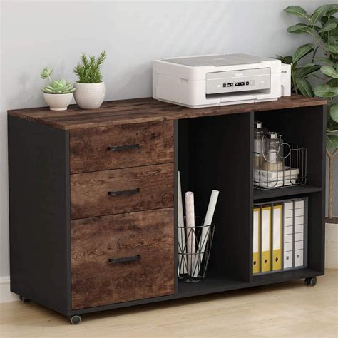 Tribesigns 3 Drawer Wood File Cabinets, Large Modern Lateral Mobile ...