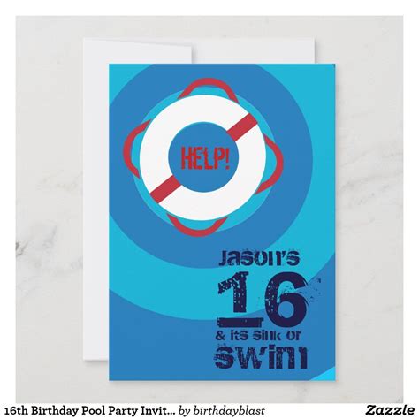 16th Birthday Pool Party Invitation | Zazzle in 2022 | Pool birthday ...