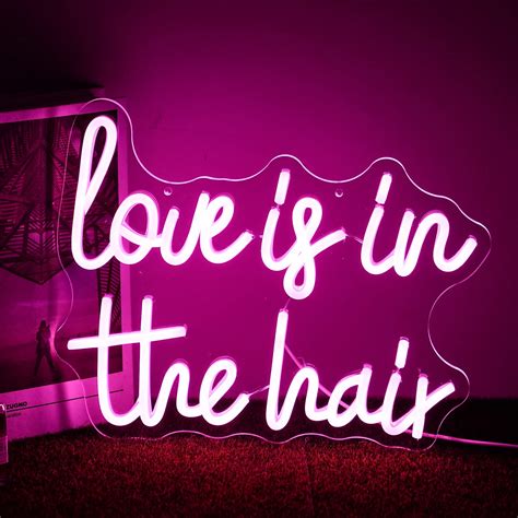 Alkkign “Love in The Hair” Neon Sign Dimmable Pink Letter Neon Signs Salon Hair Salon Sign Word ...