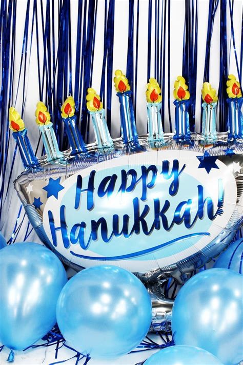 Happy Hanukkah Balloon Decor Use the Hanukkah Menorah foil balloon with ...