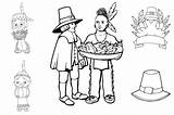 Thanksgiving Pilgrims Indians Coloring Page Pages sketch template