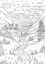 A Pretty Snow Covered mountain Village  Landscapes Adult Coloring Pages sketch template