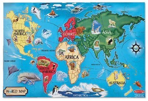 Melissa & Doug World Map Jumbo Jigsaw Floor Puzzle (33 pcs, 2 x 3 feet) | World map puzzle, Map ...