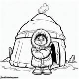 Frozen Eskimo In Front Of An Igloo Coloring Page  For Kids sketch template