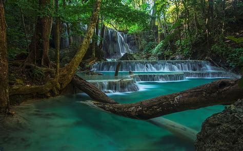 Beautiful waterfall, rainforest, cascade of waterfalls, jungle, waterfalls, Thailand, HD ...