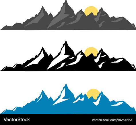 Set of black and white mountain silhouettes Vector Image