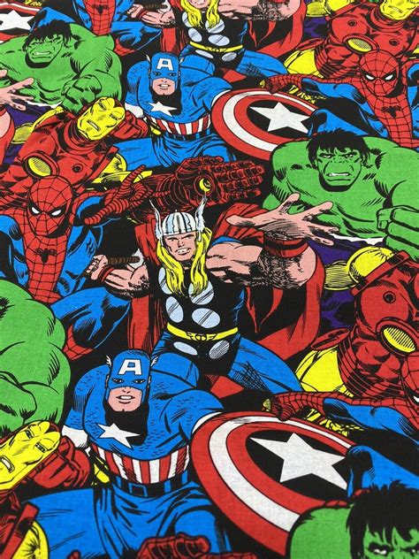 Fabric Marvel Comics Avenger Character Collage 100% Cotton By the Half ...