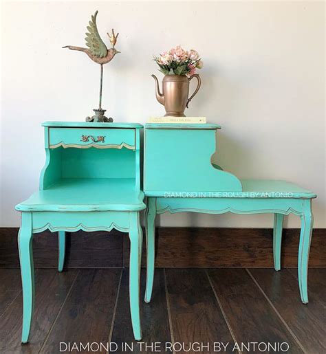 Solid Wood French Provincial End / Side Tables / Nightstands Teal Painted Furniture, Refinished ...