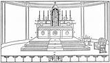 Coloring Church Altar Sunday Catholic Building Colouring Sheets Cross  sketch template