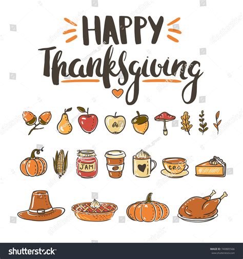 Set Hand Drawn Colorful Doodles Thanksgiving Stock Vector (Royalty Free ...