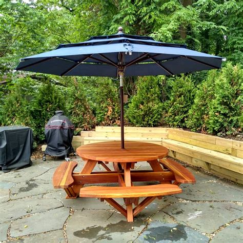 Round wooden picnic tables with umbrellas plans Picnic table | Etsy