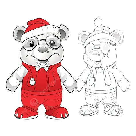 Cute Cartoon Hippo Boy In Red Overalls With Santa Hat Illustration For Children Coloring Book ...