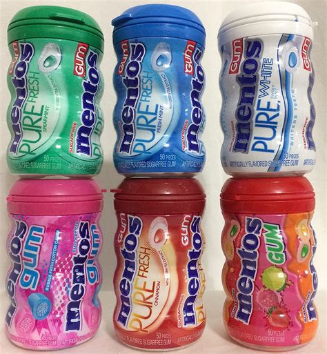 Mentos Gum Collection. Pack of 6 Six Flavors: Spearmint, Bubble Fresh Cotton Candy, Fresh Mint ...