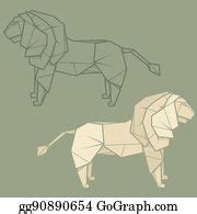 12 Set Illustration Paper Origami Of Lion Clip Art | Royalty Free - GoGraph