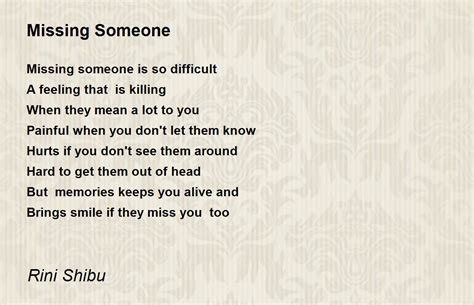 Missing Someone Poem by Rini Shibu - Poem Hunter