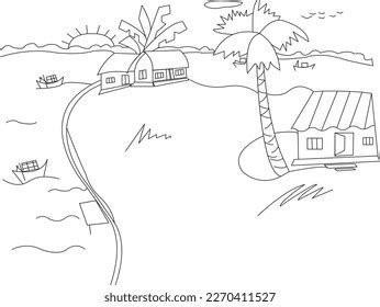 Indian Village Scenery Drawing For Kids