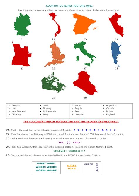 Country Outlines Picture Quiz by Quincy's Cafe and Restaurant ...