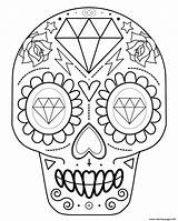 Sugar Skull With Diamonds Calavera Coloring Page Printable sketch template