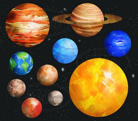 Watercolor Planets Clipart Solar System Download Instant | Etsy ...