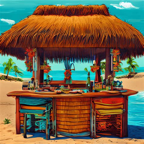 Shabby Chic Tiki Bar on the Beach in Hawaii · Creative Fabrica