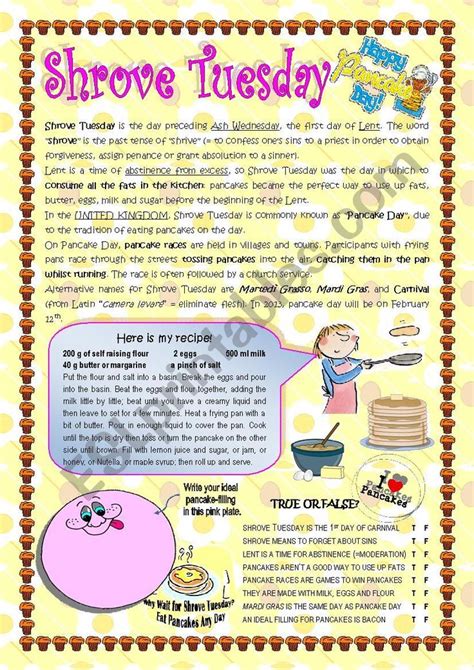 SHROVE TUESDAY (or PANCAKE DAY) - ESL worksheet by alex076 | Shrove ...