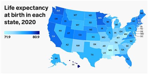 Map Shows the Average Life Expectancy for People in Each State