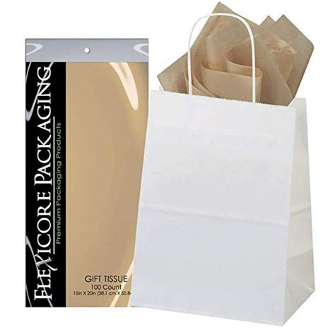 50ct White Paper Gift Bags + 100ct Parchment Gift Tissue (Flexicore ...