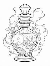 Magic Potion Bottle Magical Fairytale Fairy Coloring Book Page In Black  sketch template