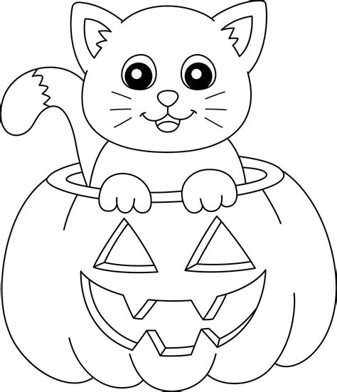 Pumpkin Cat Halloween Coloring Page Isolated 7528186 Vector Art at Vecteezy