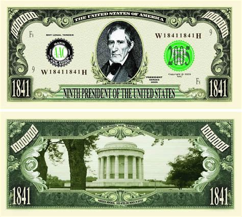 President William Henry Harrison Million Dollar Bill – American Art Classics