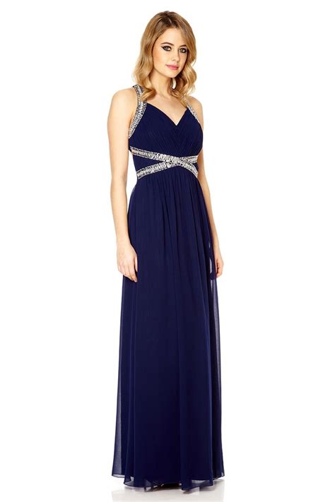 Quiz Navy Crossover Embellishment Maxi Dress in Blue | Lyst